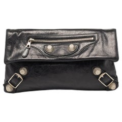 Balenciaga - Pochette enveloppe GSH en cuir noir