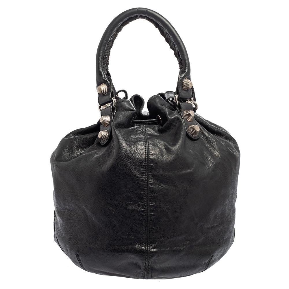 Balenciaga Black Leather GSH Pompon Bag 4