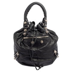 Balenciaga Black Leather GSH Pompon Bag