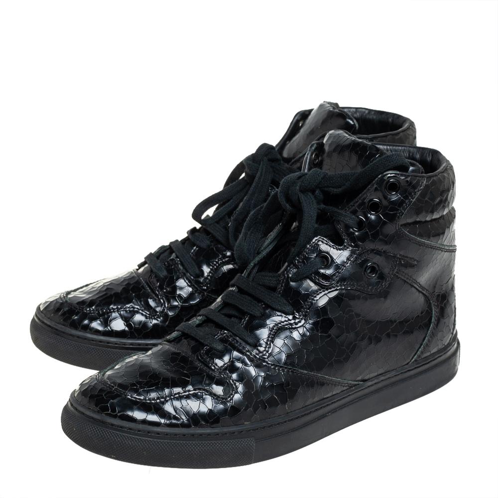 Balenciaga Black Leather High Top Sneakers Size 39 For Sale 3