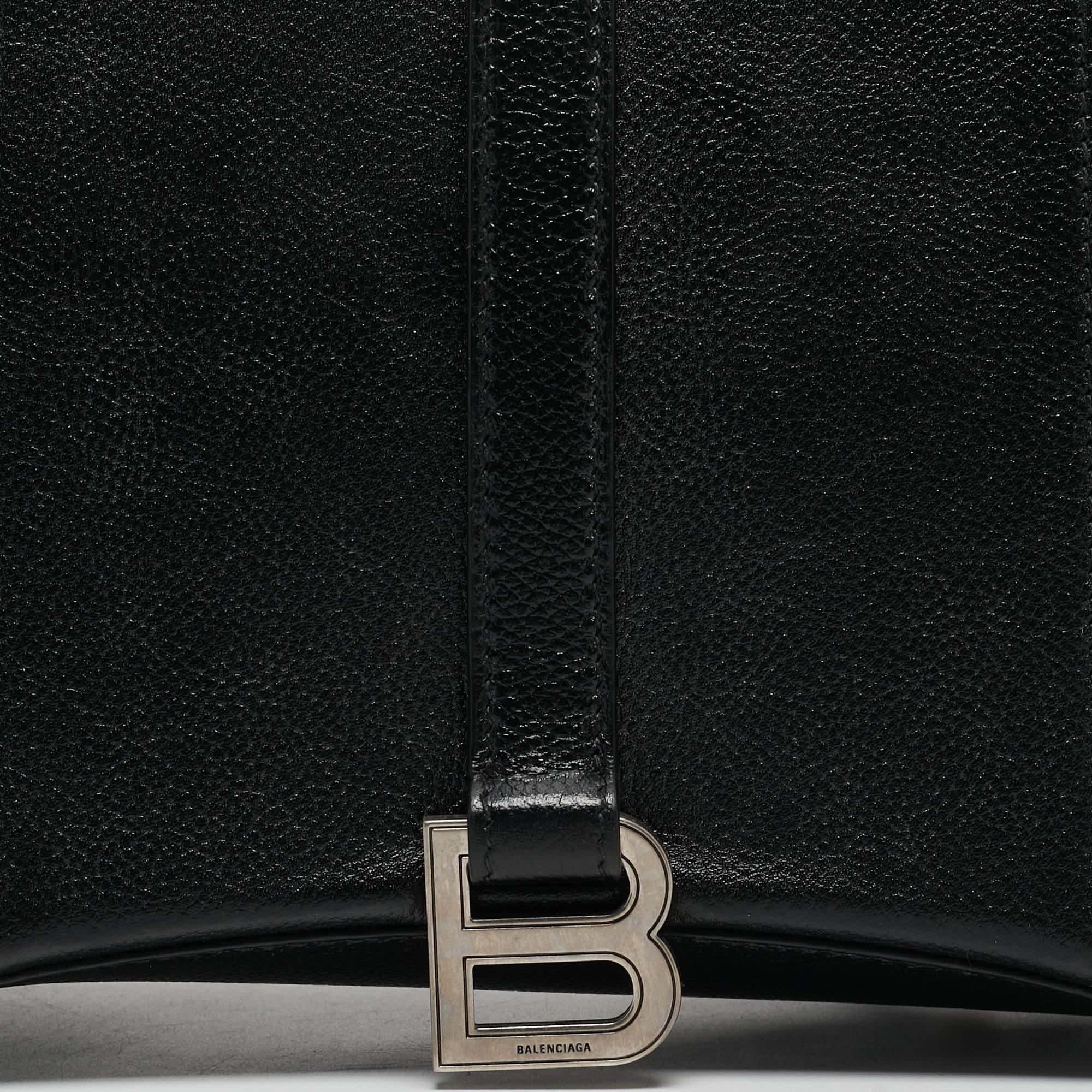 Balenciaga Black Leather Hourglass East-West Tote For Sale 12