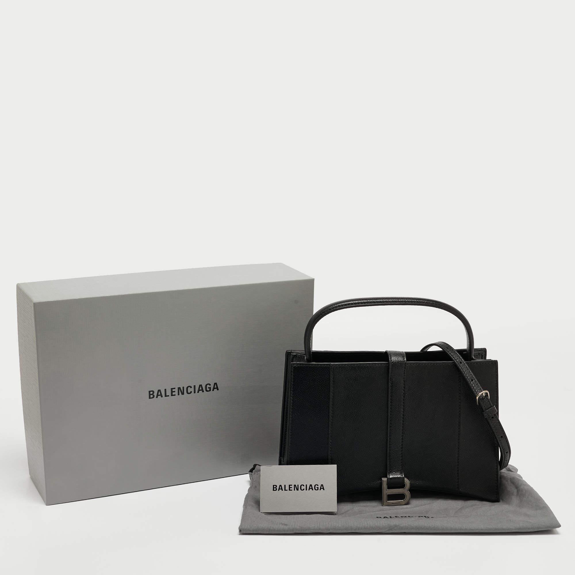 Balenciaga Black Leather Hourglass East-West Tote For Sale 13
