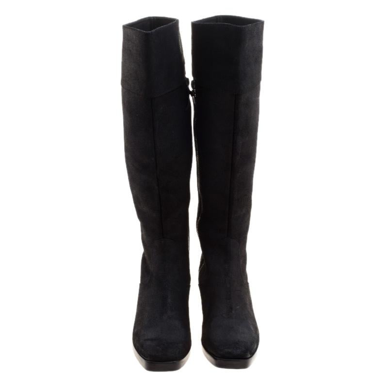 Balenciaga Black Leather Knee High Boots Size 38 In Good Condition In Dubai, Al Qouz 2