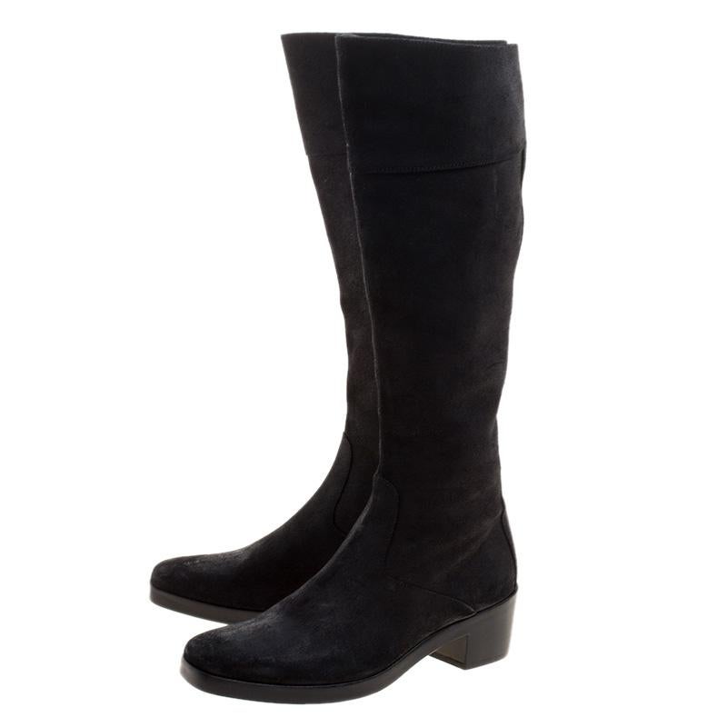 Women's Balenciaga Black Leather Knee High Boots Size 38