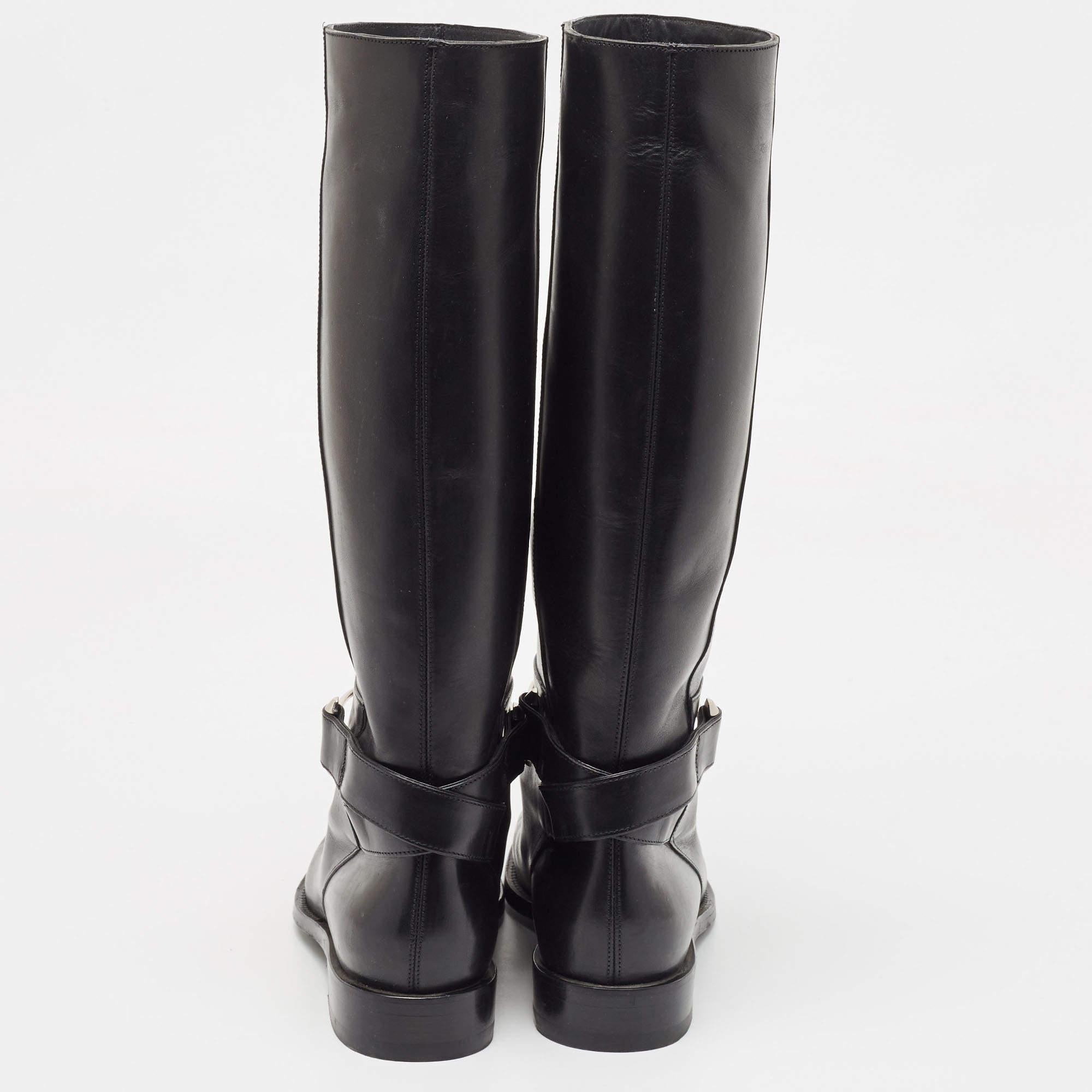 Women's Balenciaga Black Leather Knee Length Boots Size 37 For Sale