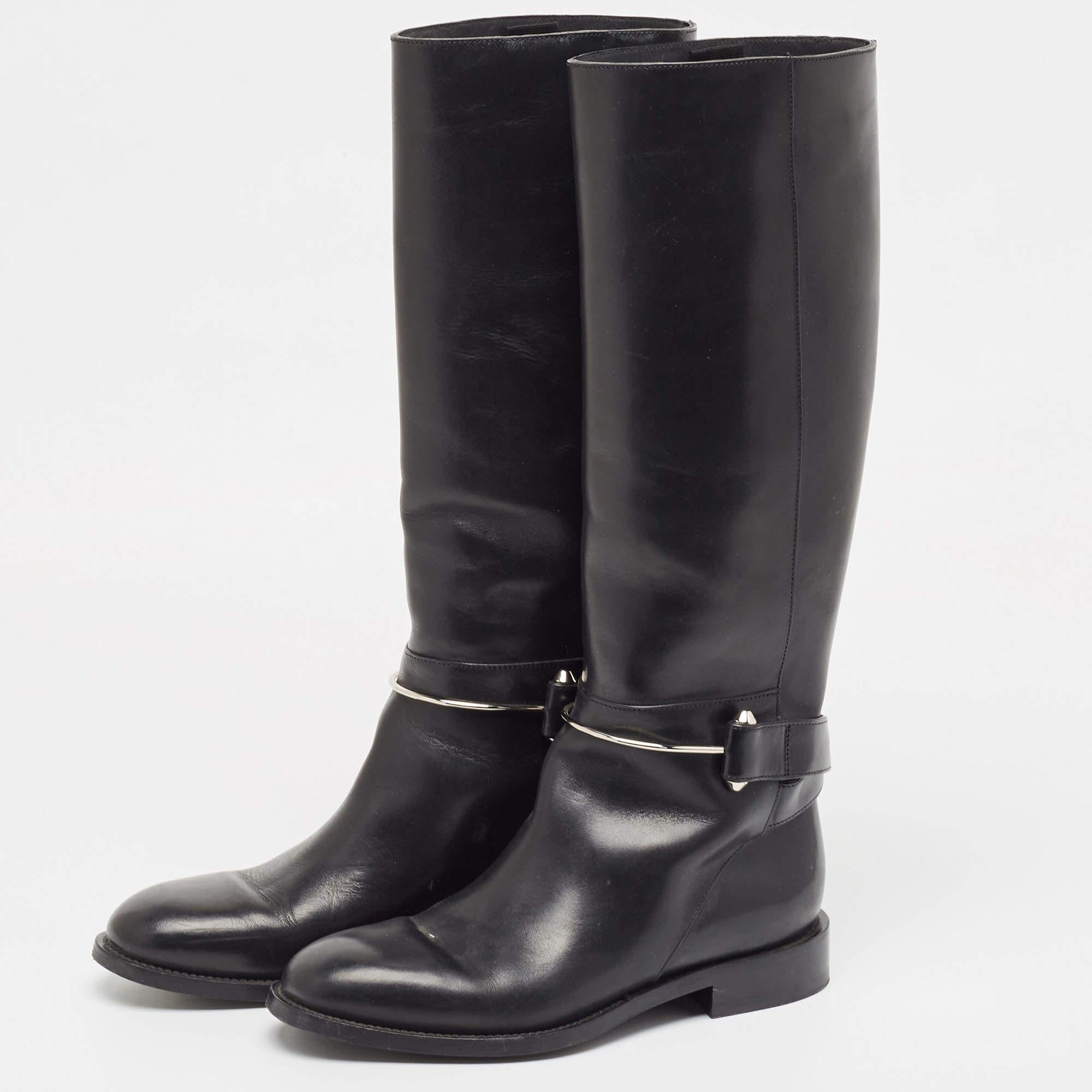 Balenciaga Black Leather Knee Length Boots Size 37 For Sale 4