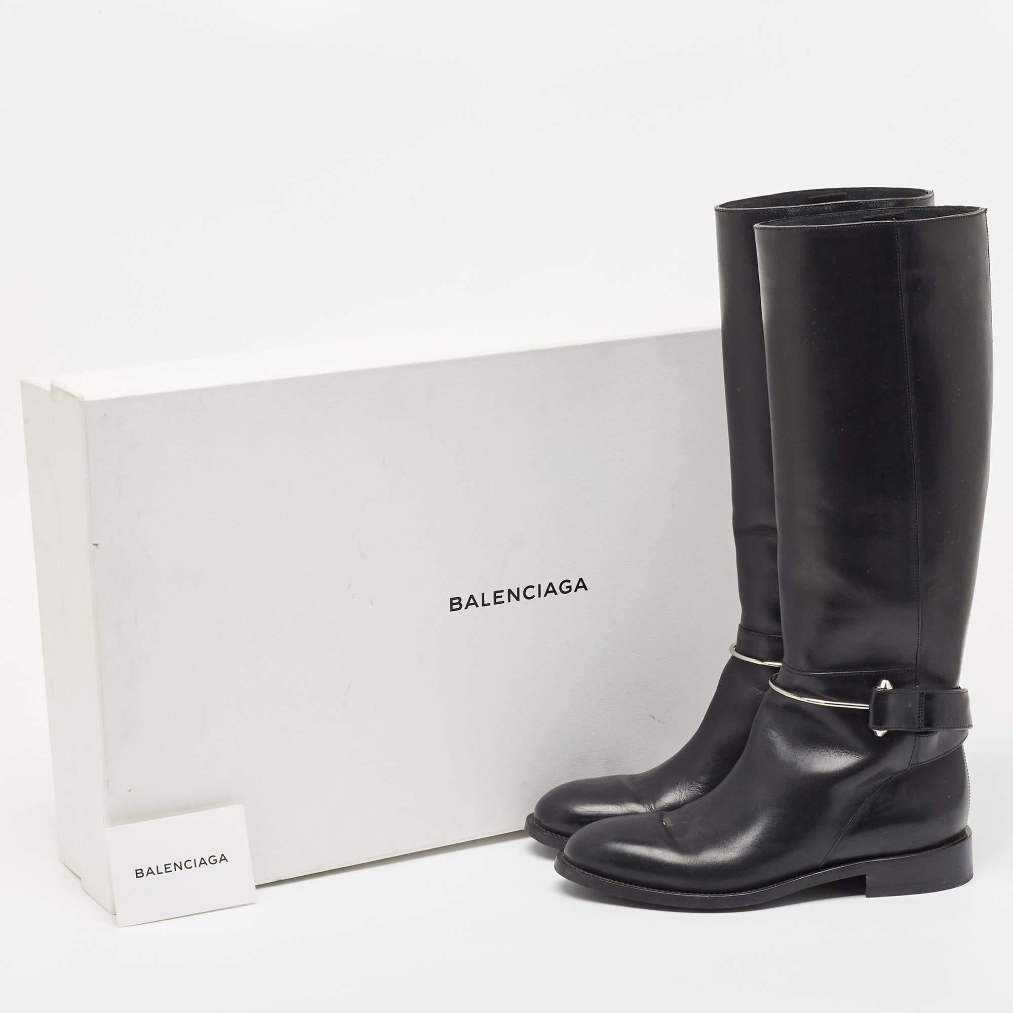 Balenciaga Black Leather Knee Length Boots Size 37 For Sale 5