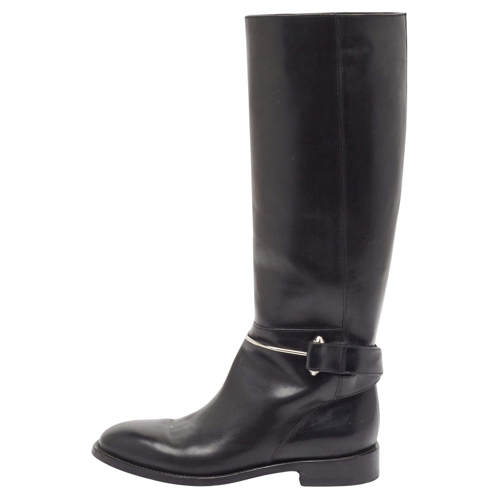 Balenciaga Black Leather Knee Length Boots Size 37 For Sale