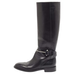 Balenciaga Black Leather Knee Length Boots Size 37