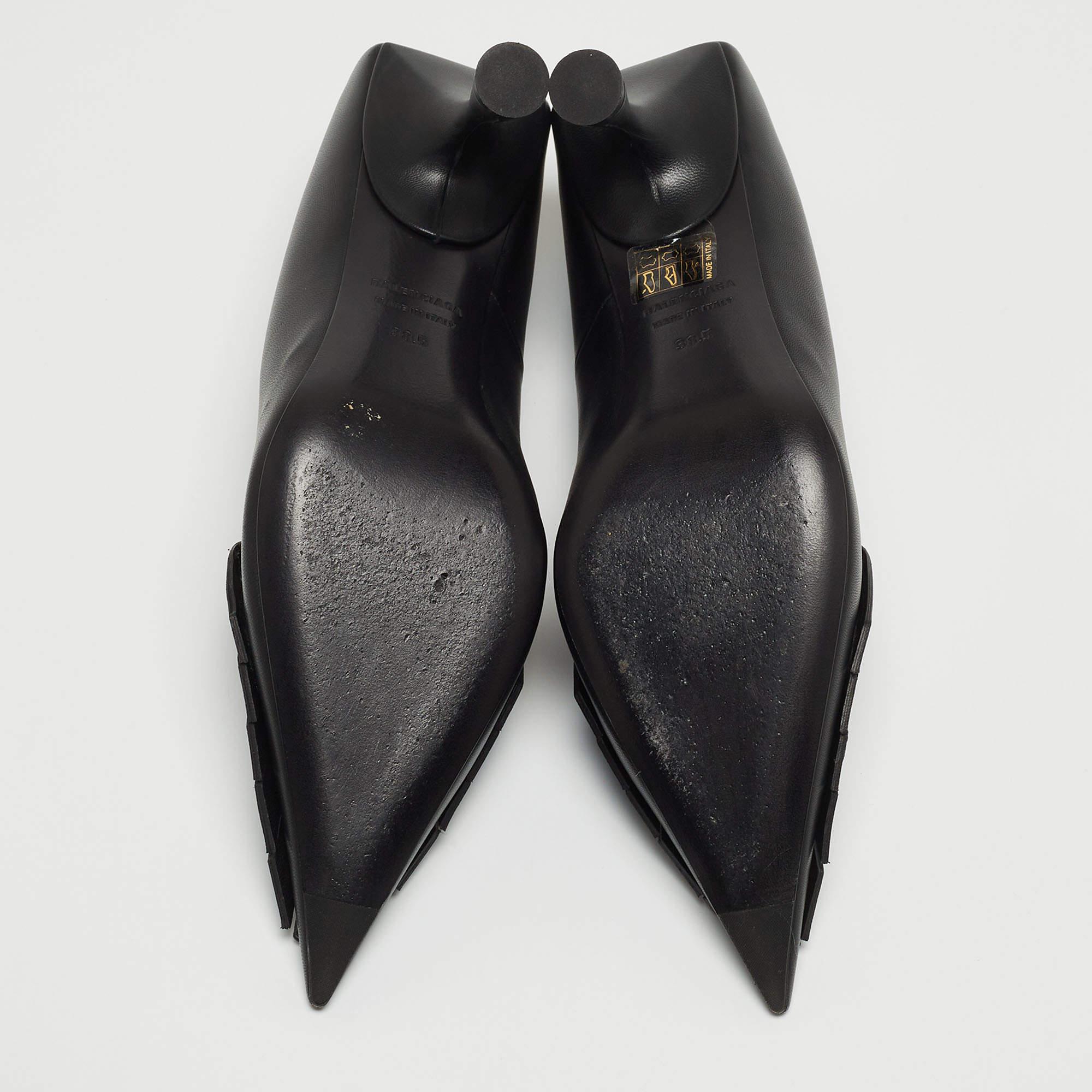 Balenciaga Black Leather Knife Fringe Detail Pointed Toe Pumps Size 38.5 6