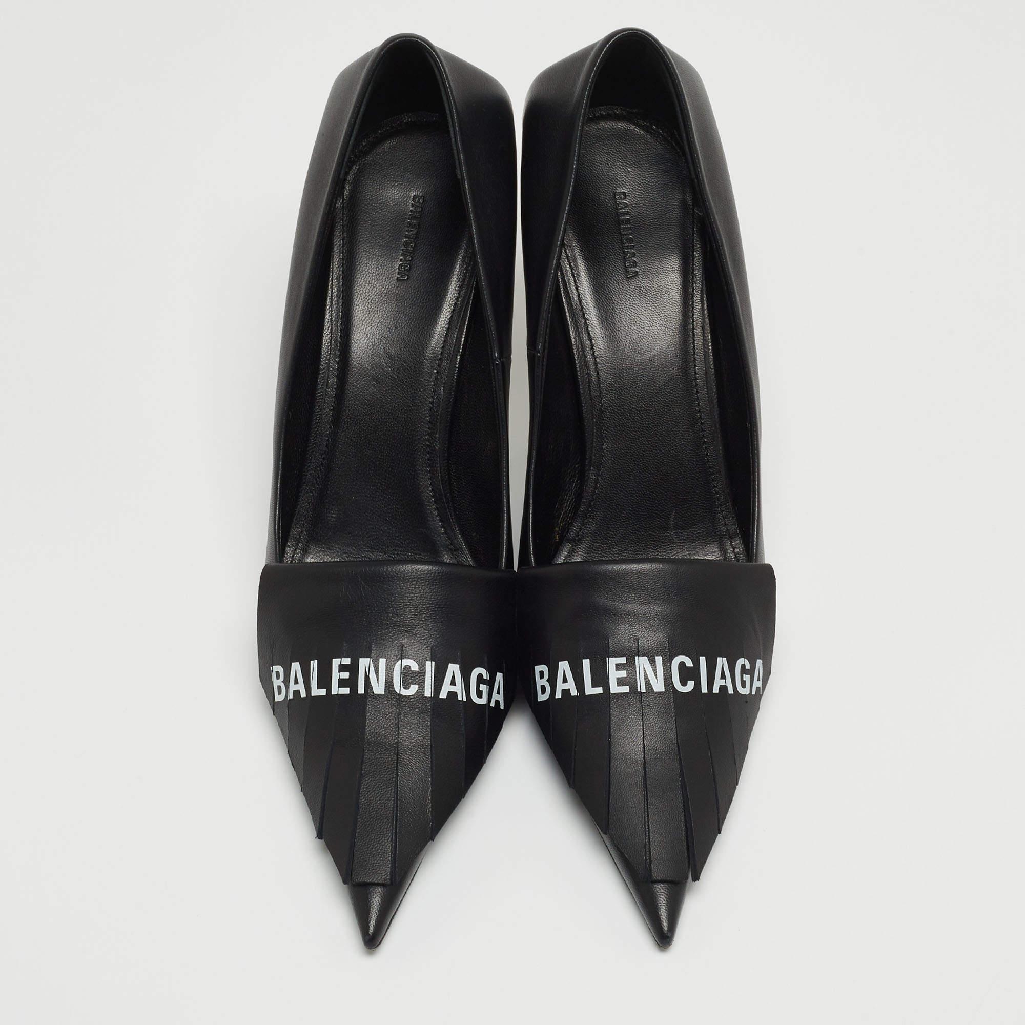 Sleek and sharp, this pair of Balenciaga pumps will complement a variety of outfits in your wardrobe. The leather creation features a black shade. Elevated on 7cm heels, it will take your fashion statement a notch higher.

Includes: Original