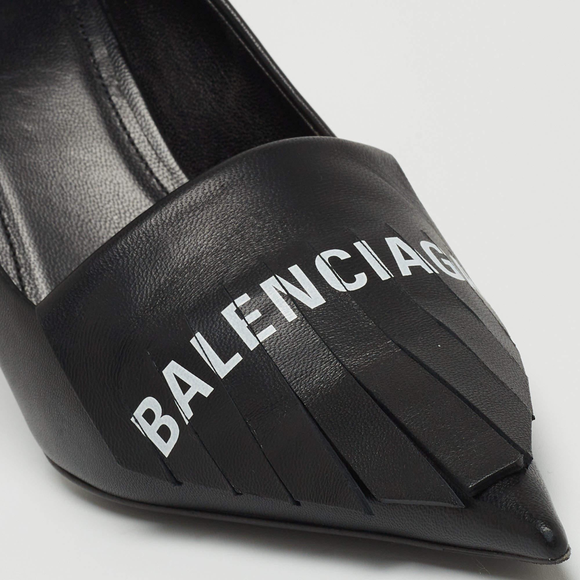Balenciaga Black Leather Knife Fringe Detail Pointed Toe Pumps Size 38.5 2