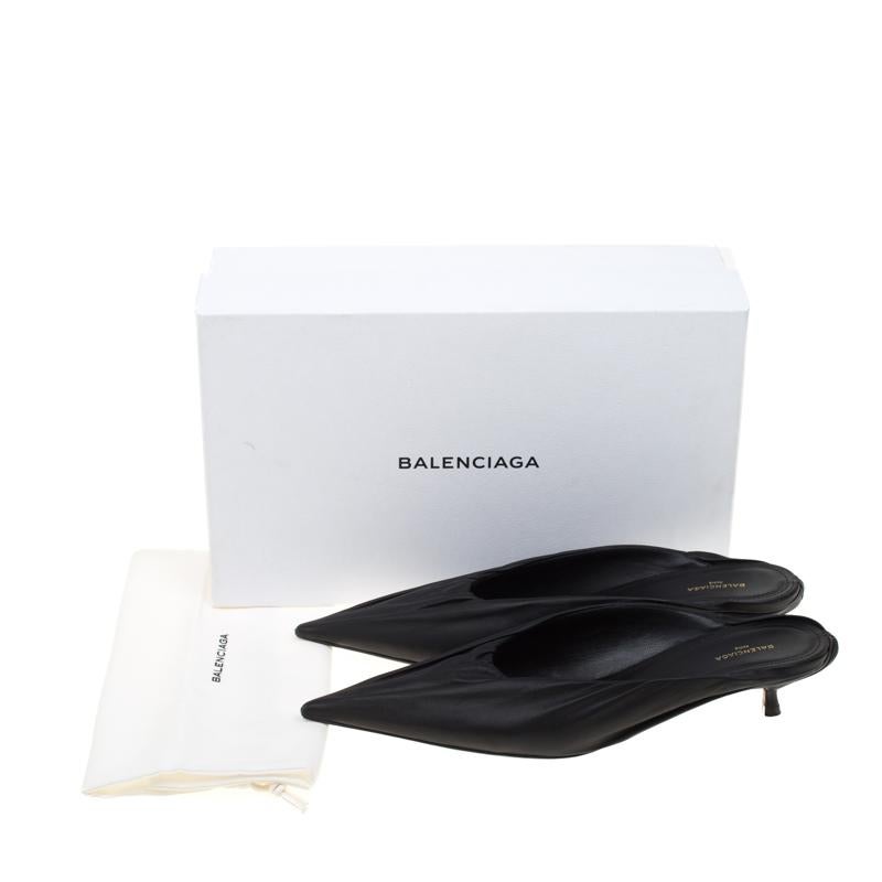 Balenciaga Black Leather Knife Pointed Toe Mules Size 39 3