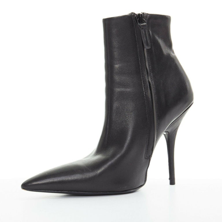 BALENCIAGA black leather Knife pointed toe sculpted slim heel ankle ...