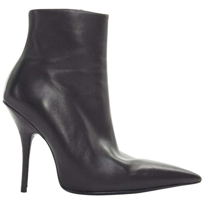 BALENCIAGA black leather Knife pointed toe sculpted slim heel ankle ...