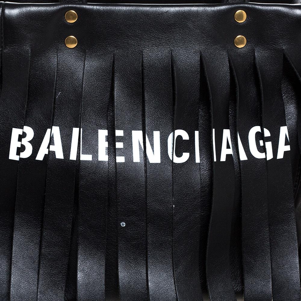 Balenciaga Black Leather Laundry Cabas Fringe XS Tote 1