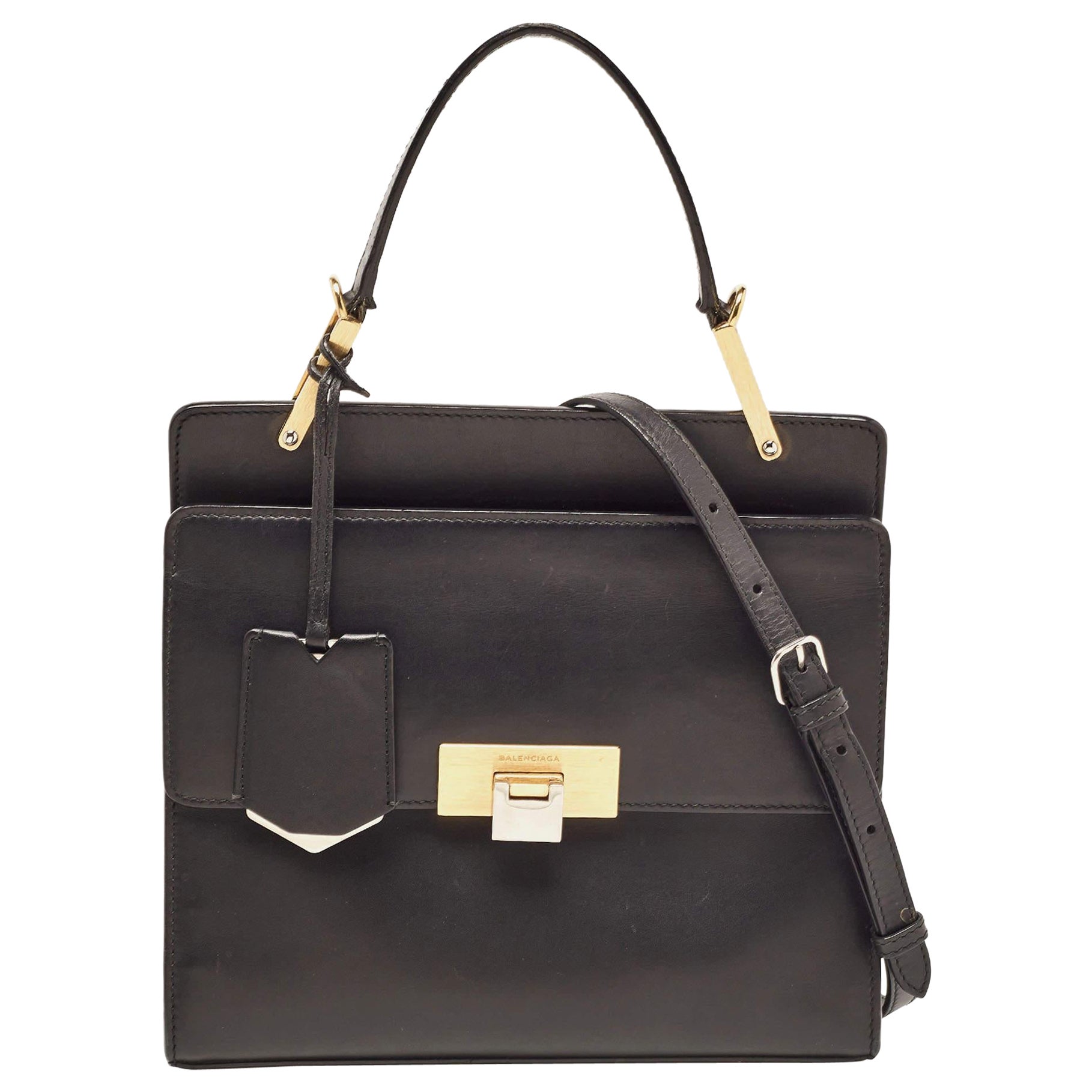 Balenciaga Black Leather Le Dix Cartable Top Handle Bag