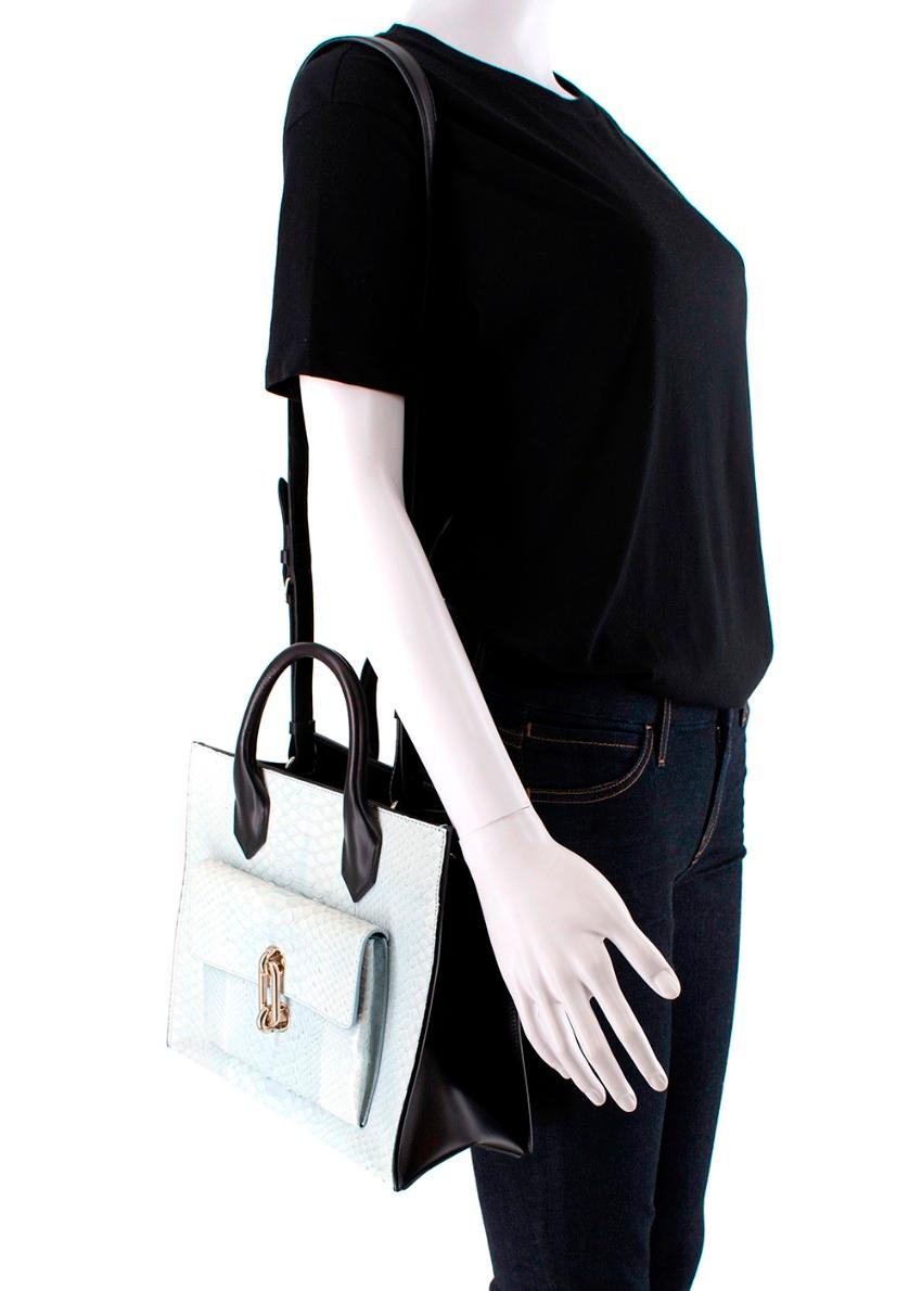 Women's Balenciaga Black Leather & Light Blue Python All Afternoon Tote Bag For Sale