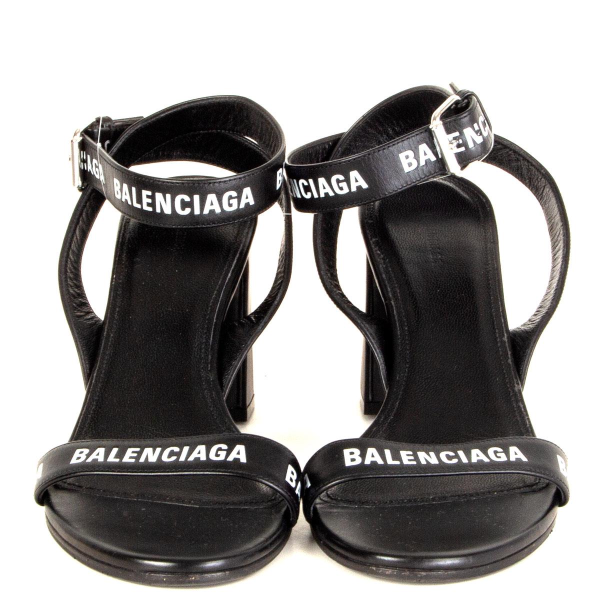 100% authentic Balenciaga sandals in black leather featuring logo lettering marches across the straps. Have been worn and are in excellent condition. Come with dust bag. 

Measurements
Imprinted Size	36.5
Shoe Size	36.5
Inside Sole	23.5cm