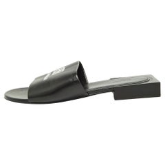 Balenciaga Black Leather Logo Box Flat Slides Size 38