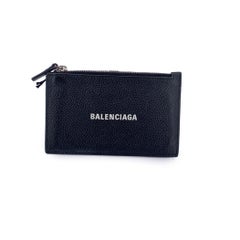 Balenciaga Black Leather Logo Cash Long Coin And Card Holder Wallet