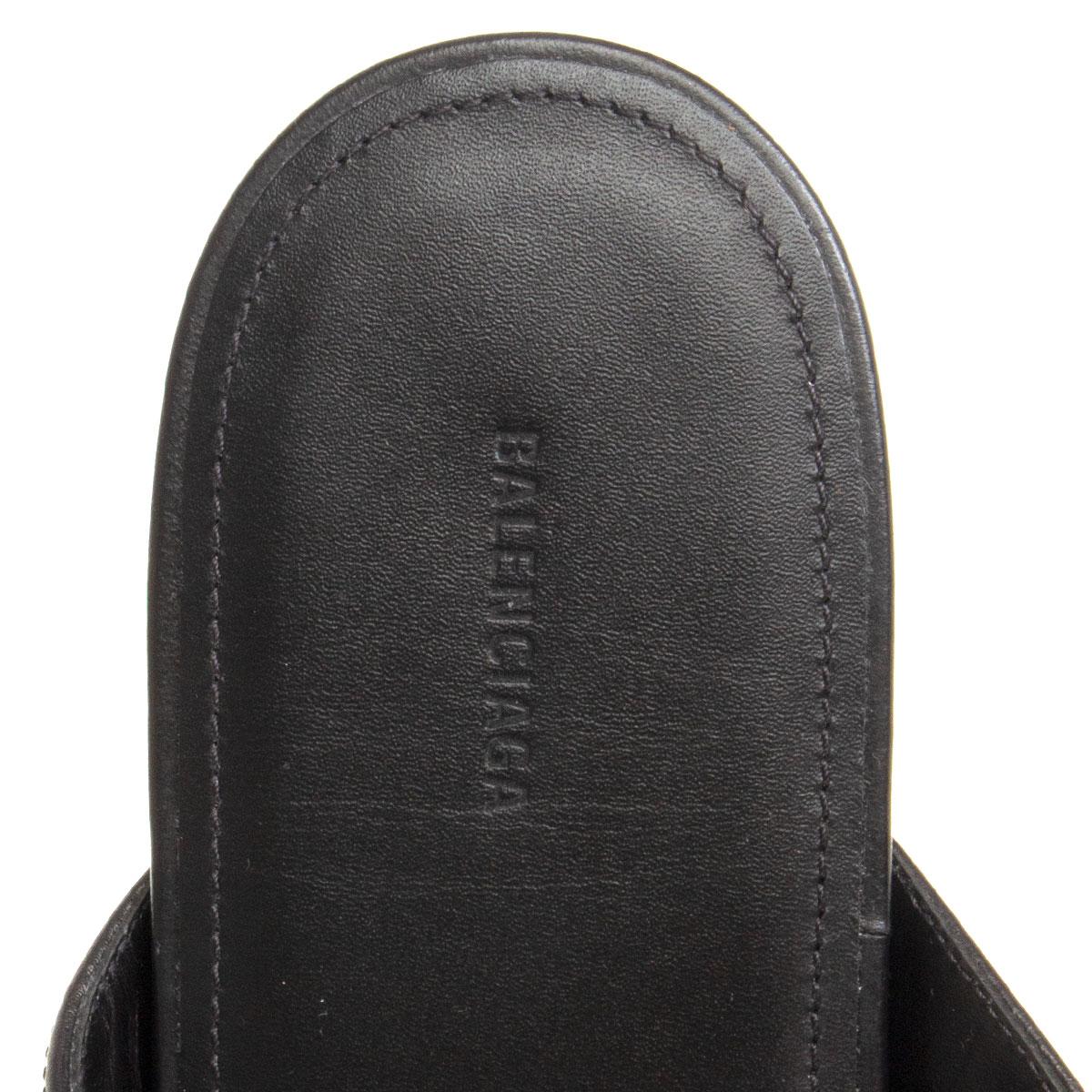 Black BALENCIAGA black leather LOGO Flat Thong Sandals Shoes 37