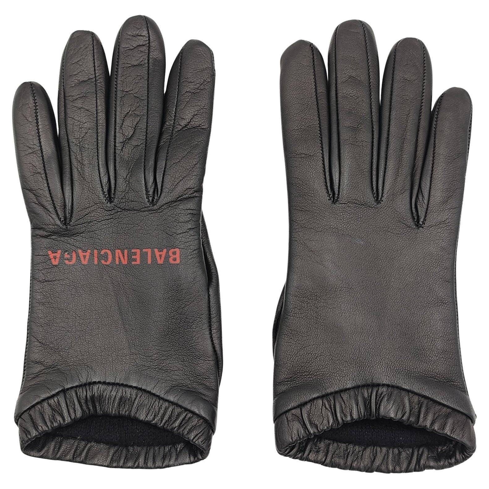 Balenciaga black leather logo gloves