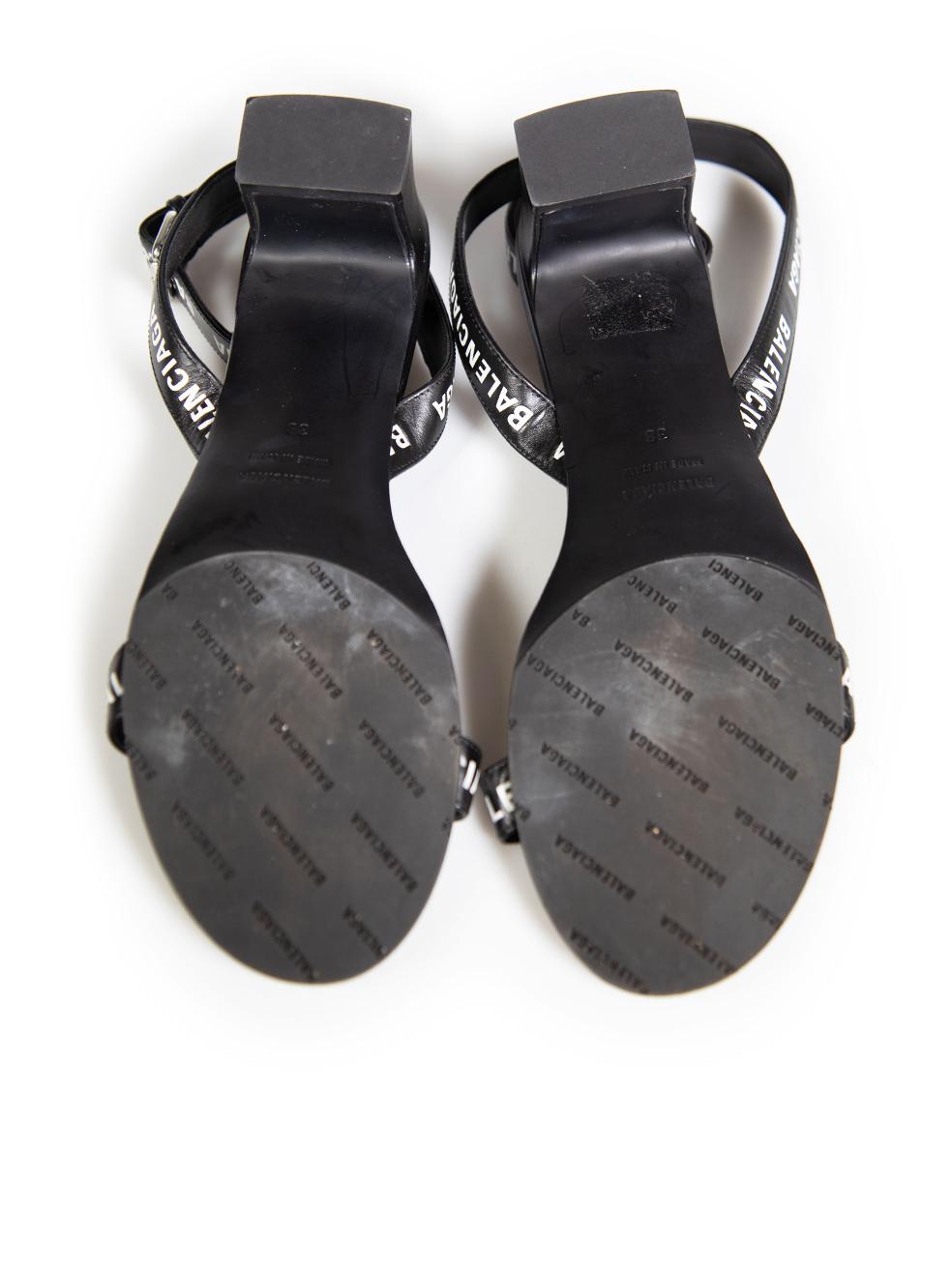 Women's Balenciaga Black Leather Logo Strap Sandals Size IT 38