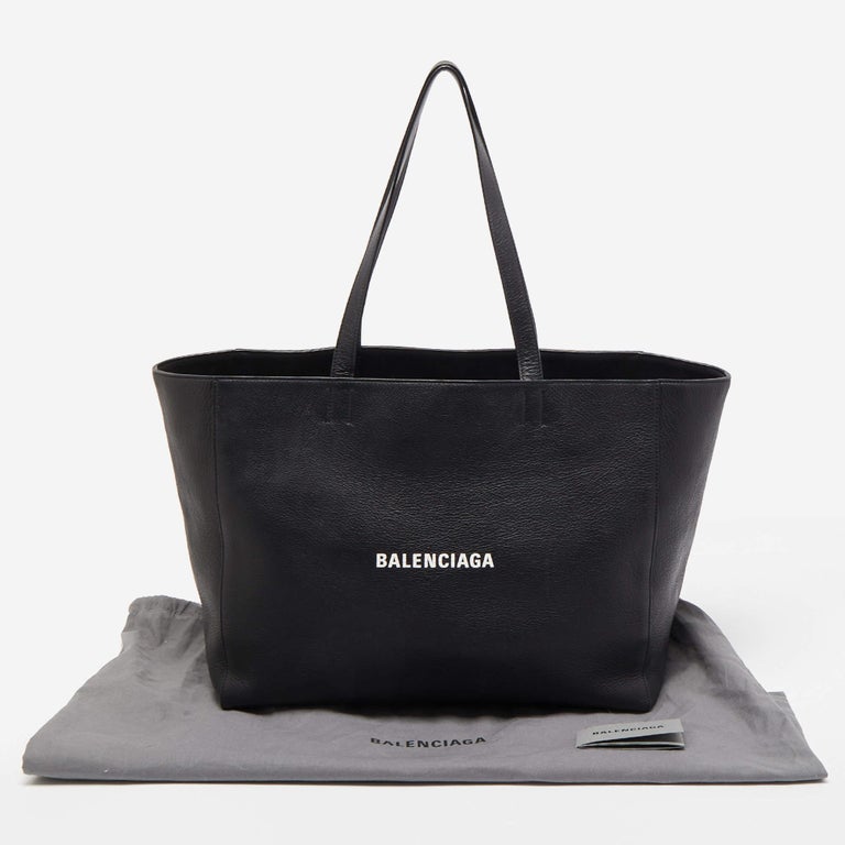 Balenciaga Black Leather Logo Top Zip Shopper Tote at 1stDibs