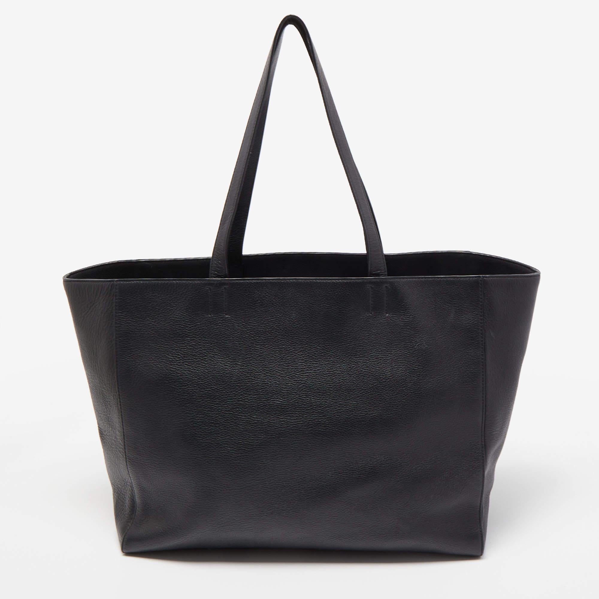Women's Balenciaga Black Leather Logo Top Zip Shopper Tote