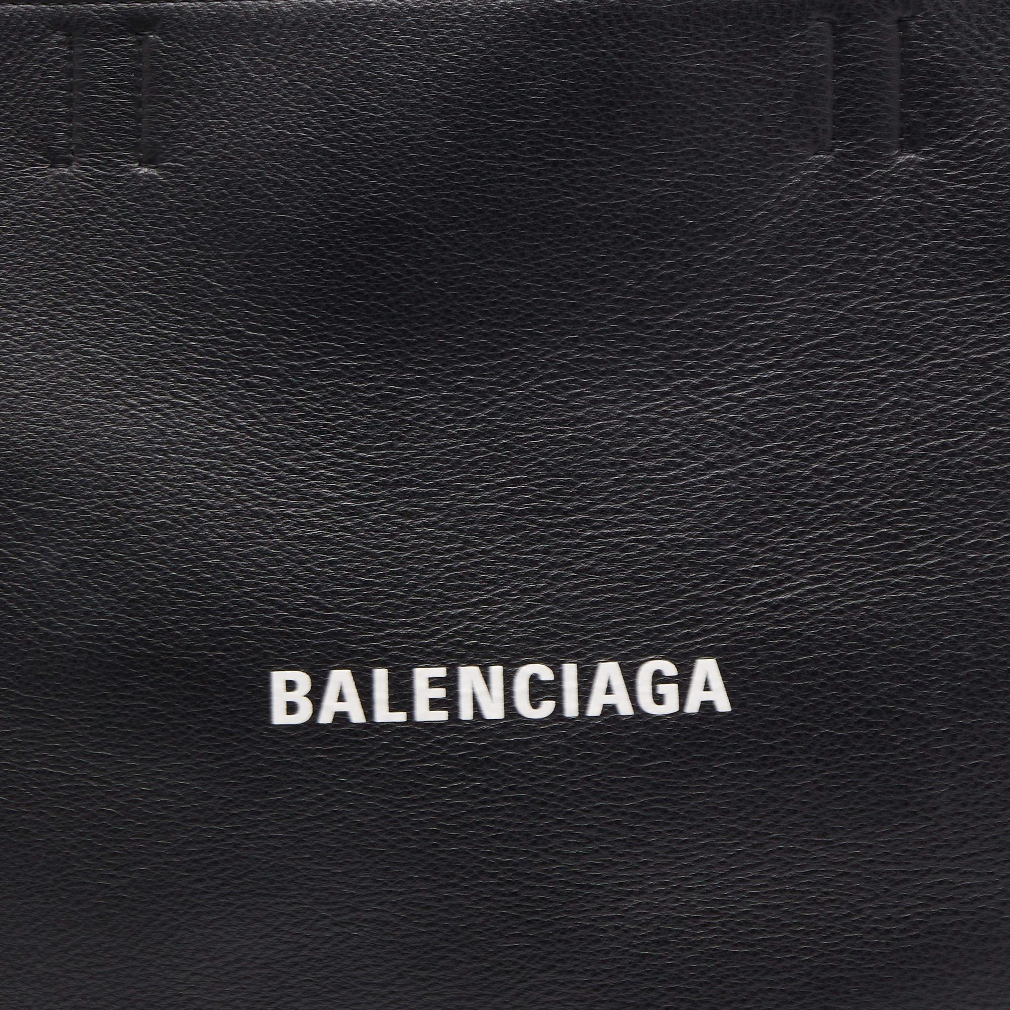 Balenciaga Black Leather Logo Top Zip Shopper Tote 4