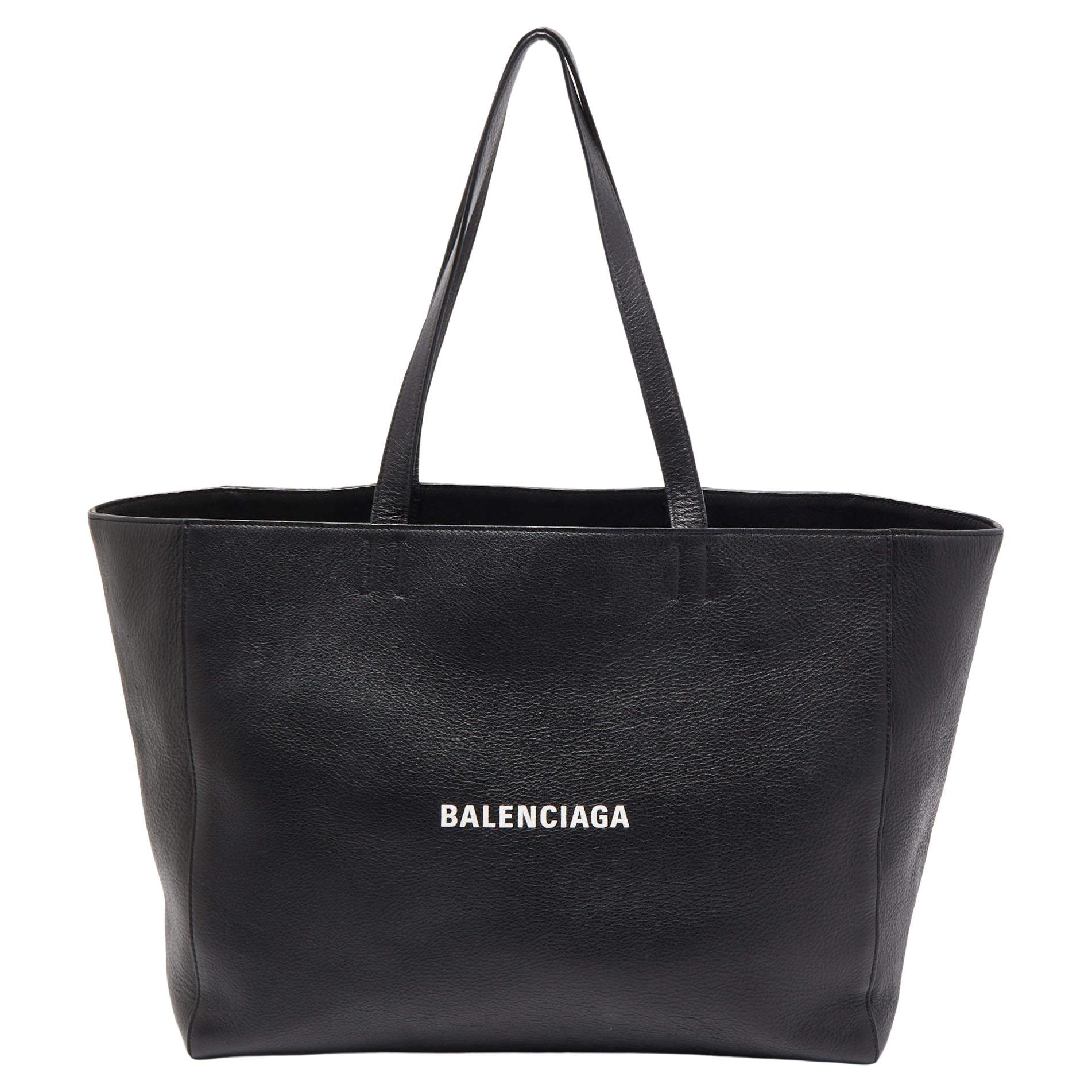 Balenciaga Black Leather Logo Top Zip Shopper Tote