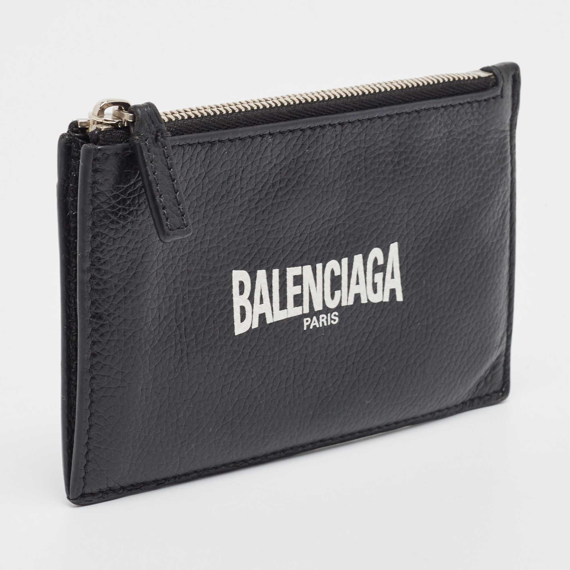 Balenciaga Black Leather Logo Zip Card Holder 2