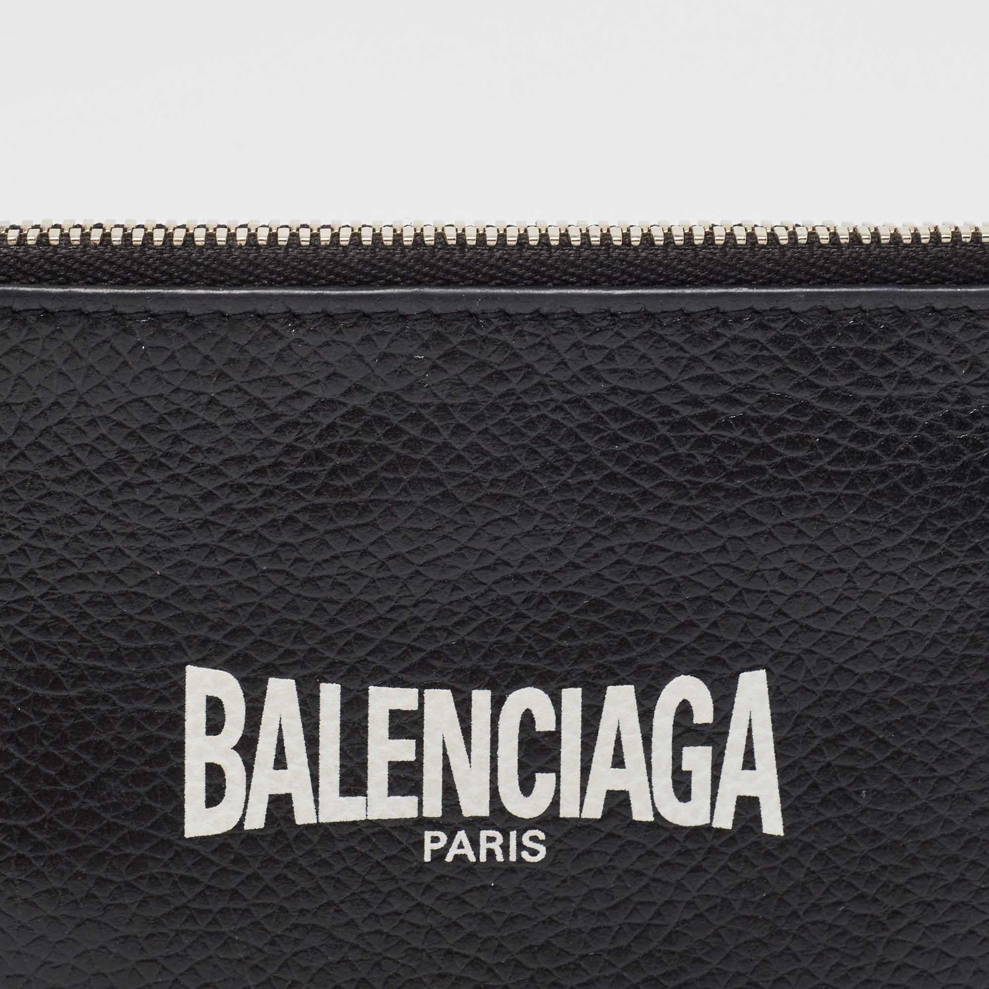 Balenciaga Black Leather Logo Zip Card Holder 3