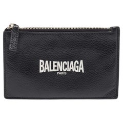 Balenciaga - Porte-cartes en cuir noir avec logo et fermeture éclair