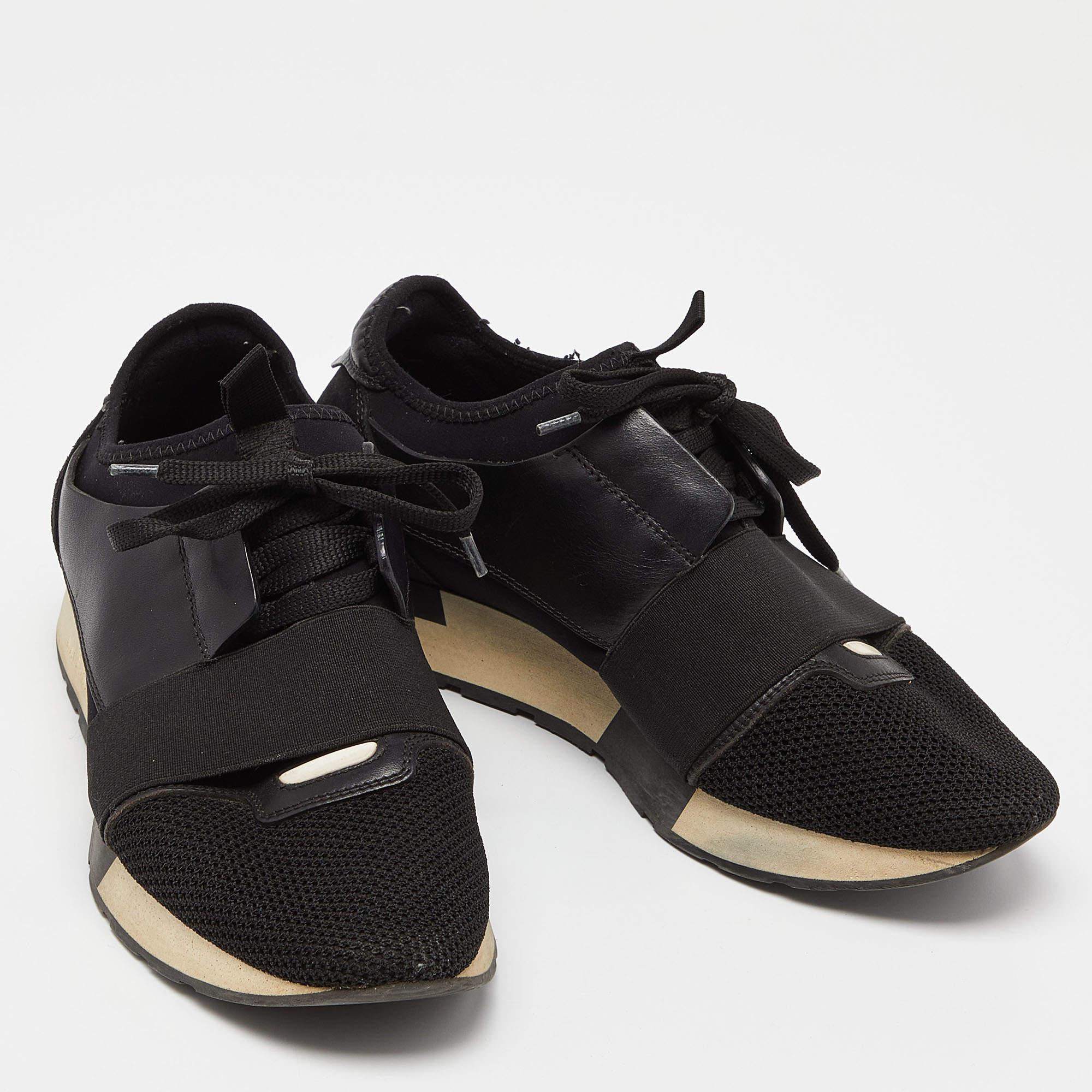 Balenciaga Black Leather, Mesh and Suede Race Runner Sneakers For Sale 2