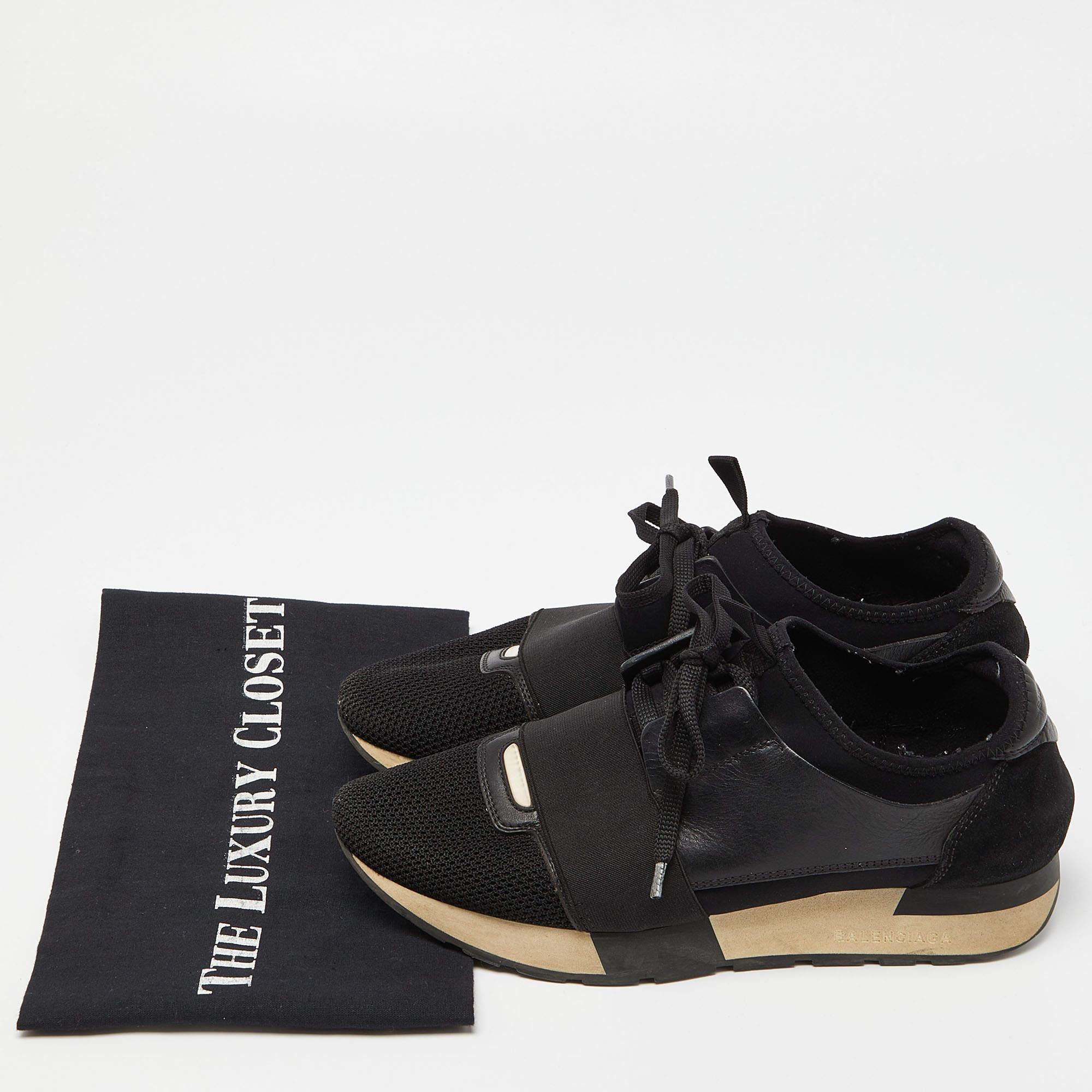 Balenciaga Black Leather, Mesh and Suede Race Runner Sneakers For Sale 5