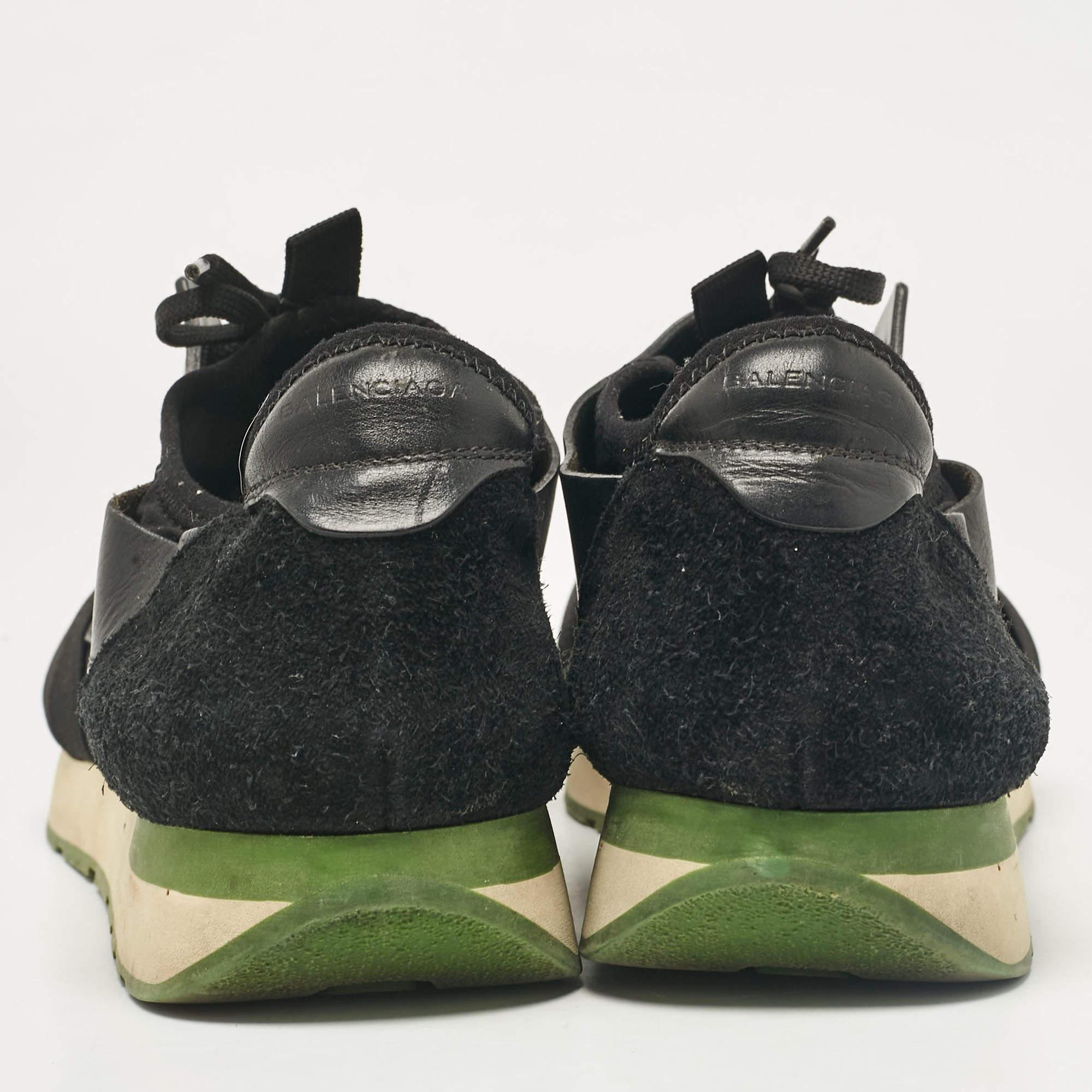Balenciaga Black Leather Mesh Race Runner Lace Up Sneakers Size 44 For Sale 1