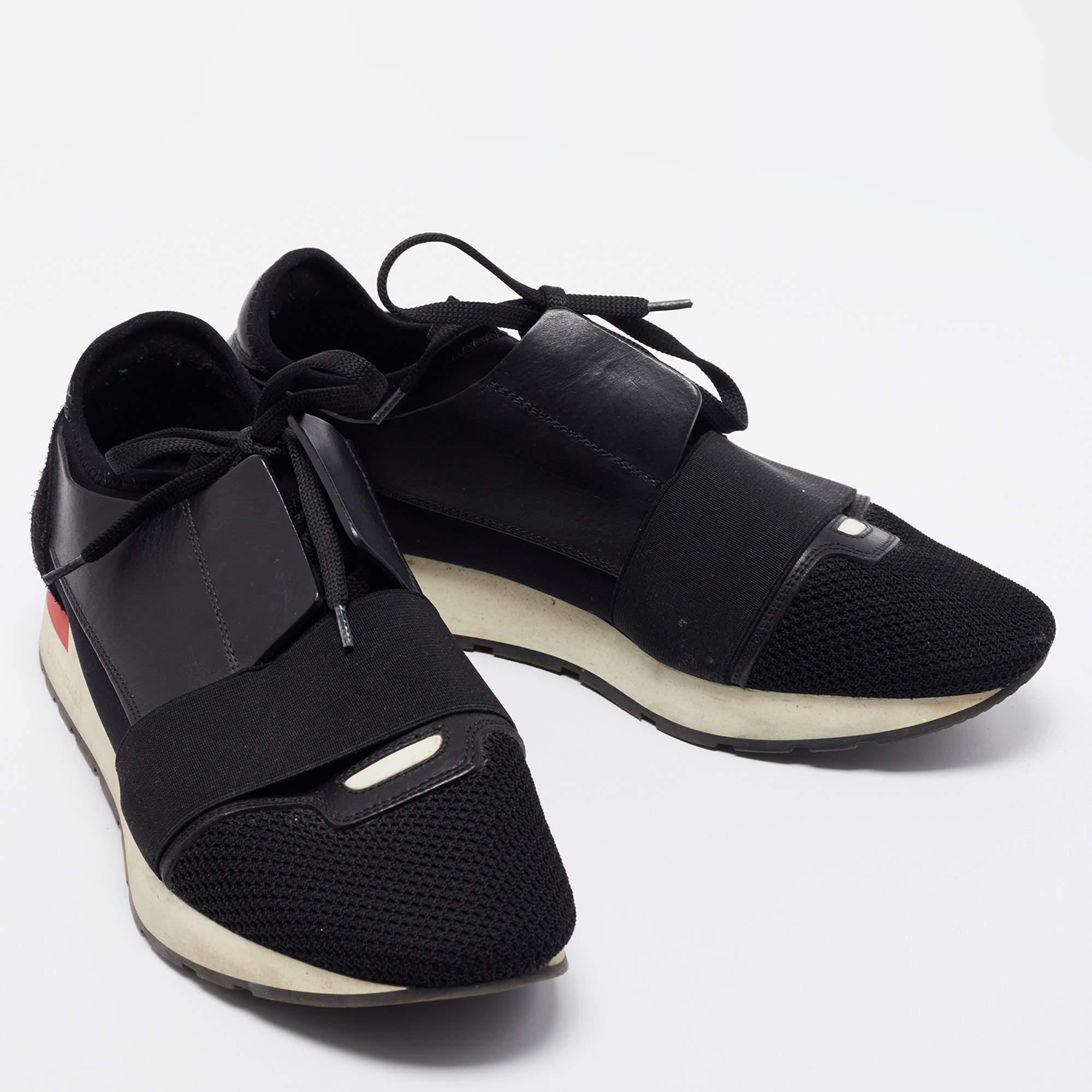 Balenciaga Black Leather, Mesh Race Runner Sneakers Size 40 For Sale 1