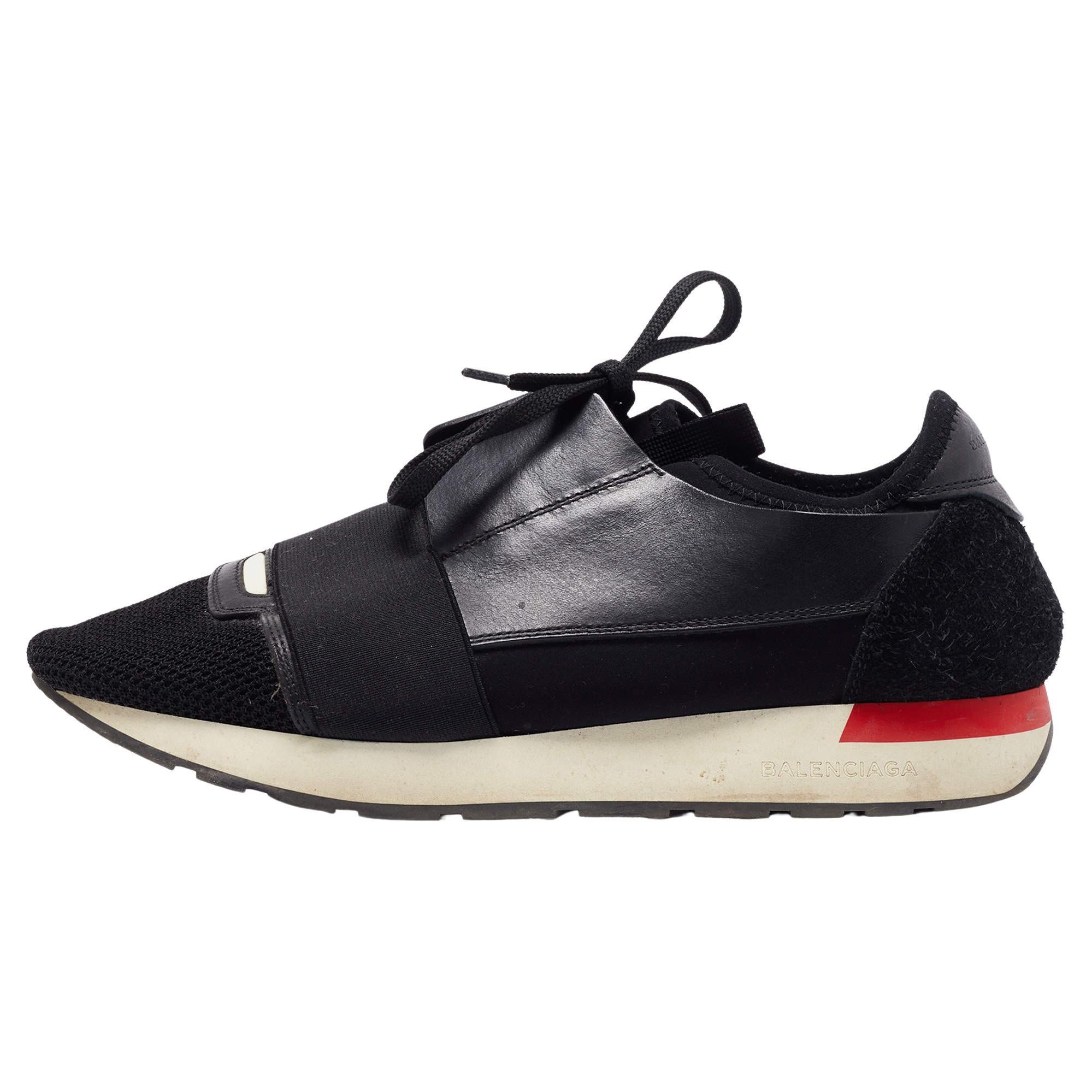 Balenciaga Black Leather, Mesh Race Runner Sneakers Size 40 For Sale