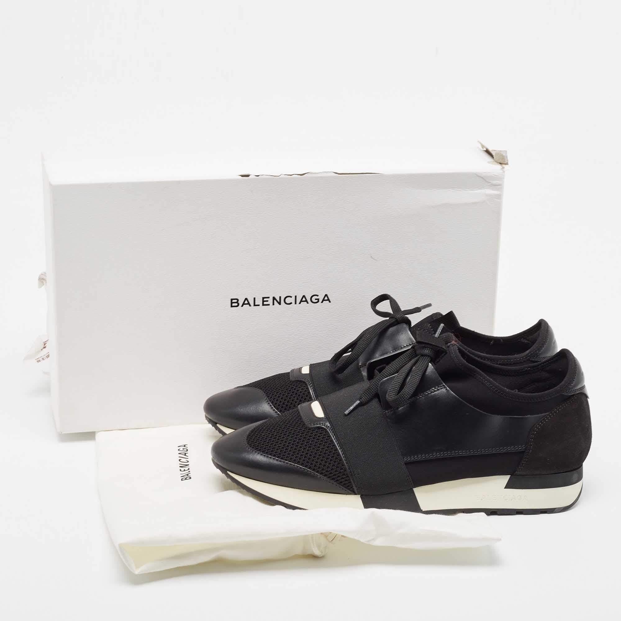 Balenciaga Black Leather, Mesh Race Runner Sneakers Size 42 For Sale 4
