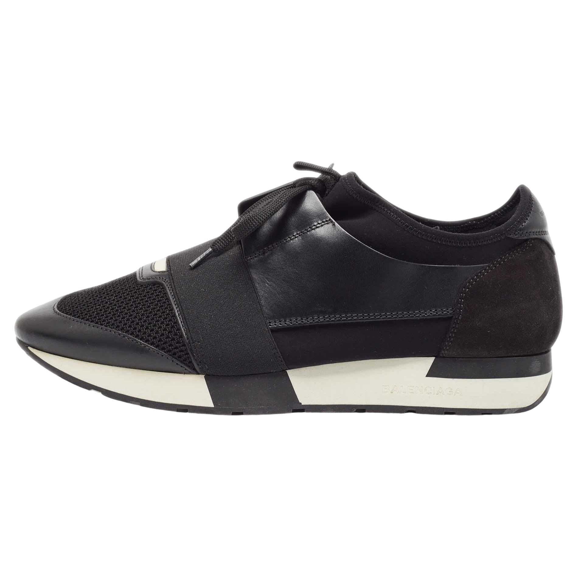 Balenciaga Black Leather, Mesh Race Runner Sneakers Size 42 For Sale