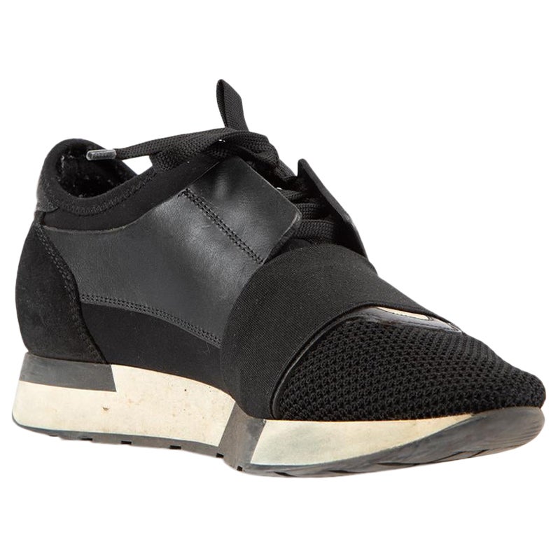 Balenciaga Schwarz Leder & Mesh Race Runner Turnschuhe Größe IT 38 im Angebot