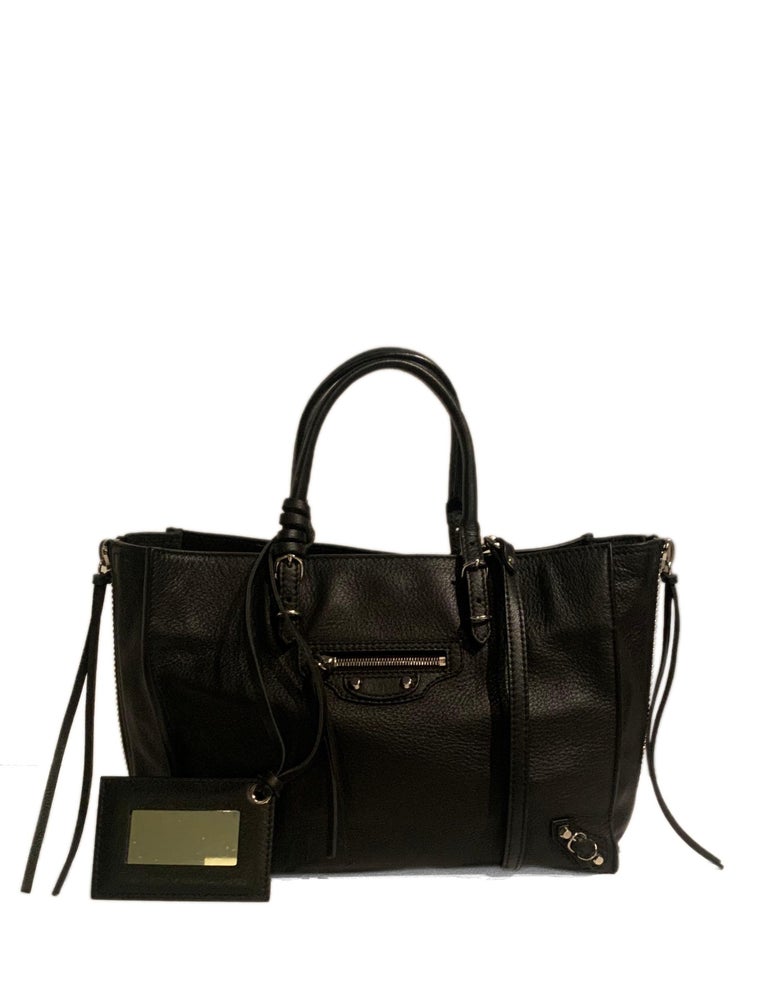 Balenciaga Black Leather Mini Papier A4 Crossbody Tote Bag w/ Neon Accents  at 1stDibs