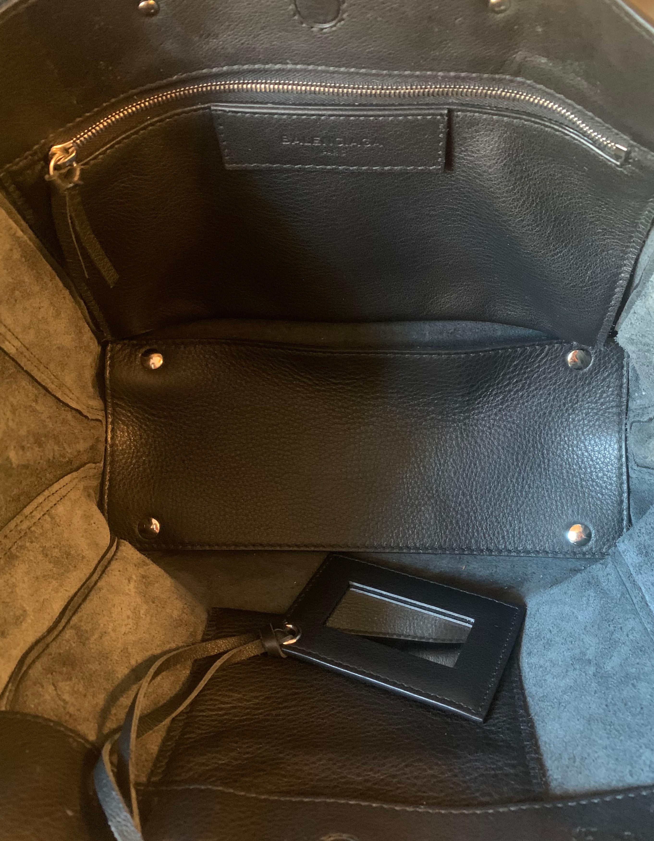 Balenciaga Black Leather Mini Papier A4 Crossbody Tote Bag w/ Neon Accents 1