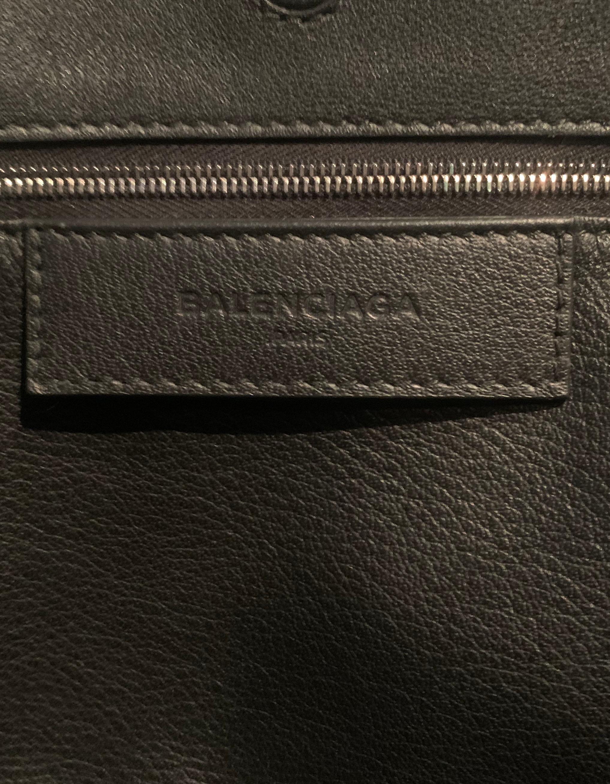 Balenciaga Black Leather Mini Papier A4 Crossbody Tote Bag w/ Neon Accents 2