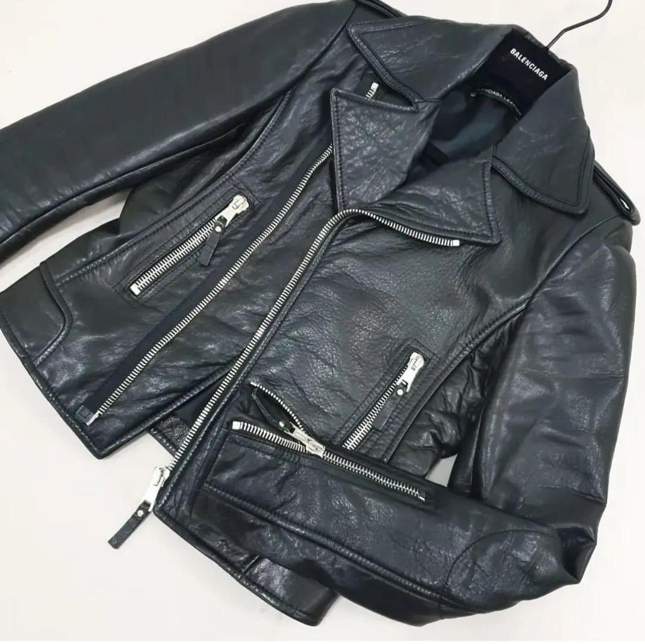 Women's Balenciaga Black Leather Moto Jacket For Sale