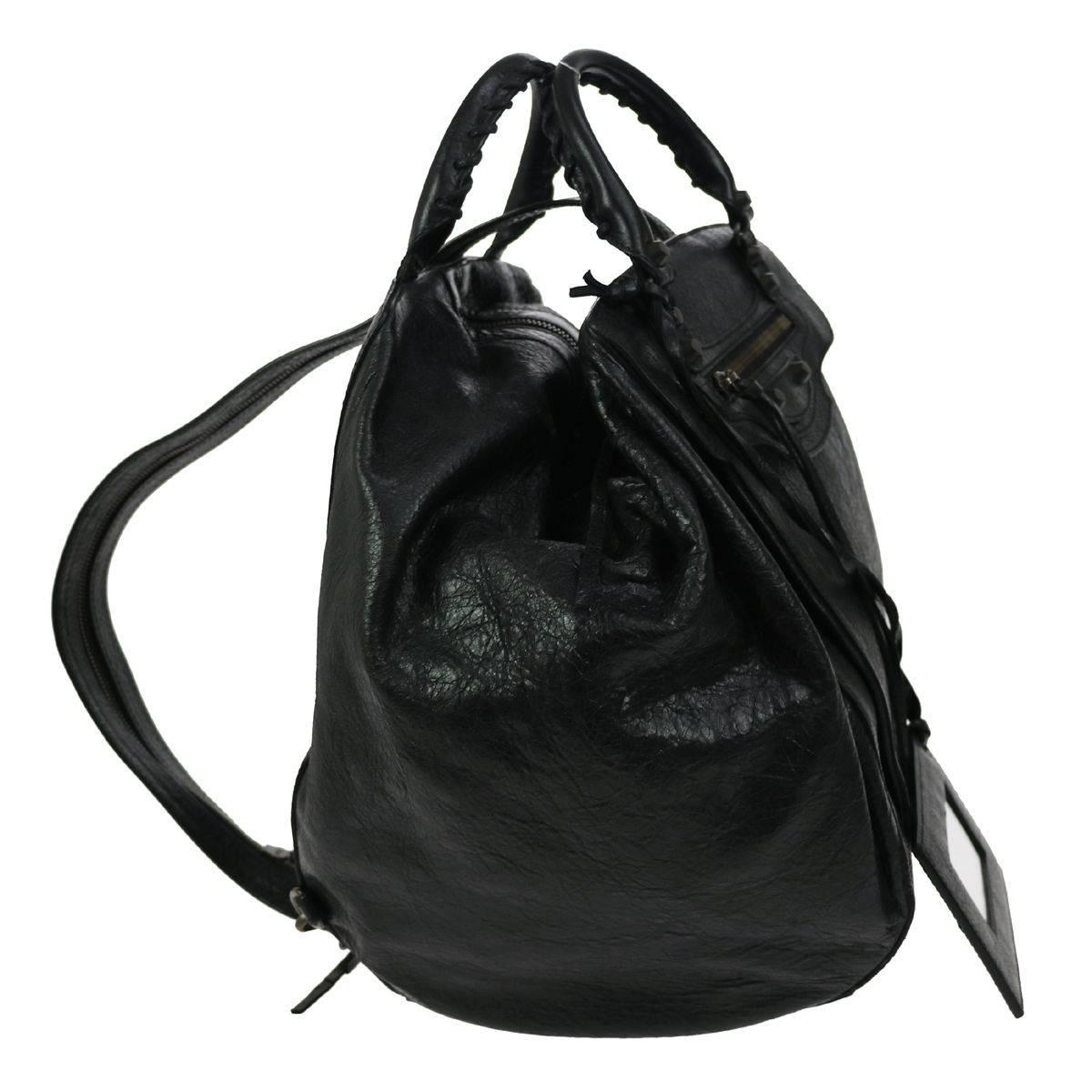 Balenciaga Black Leather Moto Unisex Top Handle Satchel Shoulder Backpack Bag 1