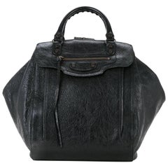 Balenciaga Black Leather Moto Unisex Top Handle Satchel Shoulder Backpack Bag