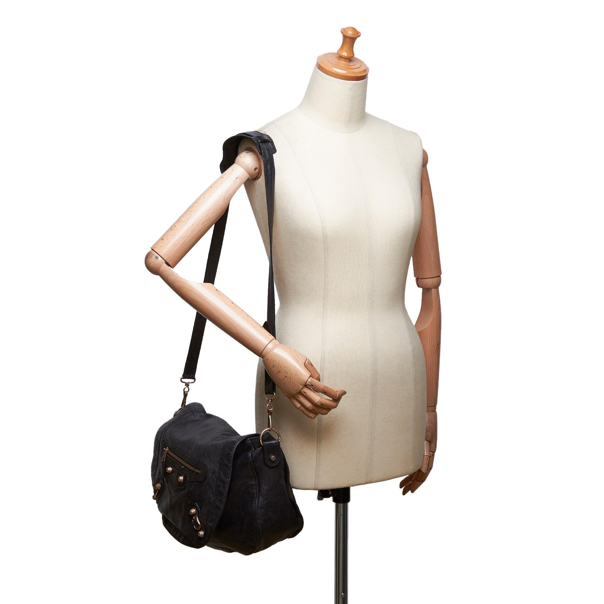 Balenciaga Black  Leather Motocross Classic Folk Crossbody Bag Spain 1